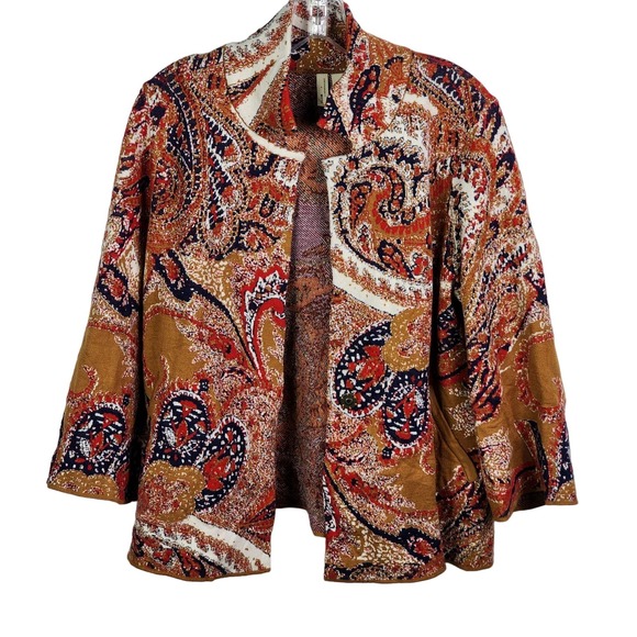 Anthropologie Moth Knit Cardigan Jacket sz Medium Paisley Intarsia Blazer - Picture 1 of 5